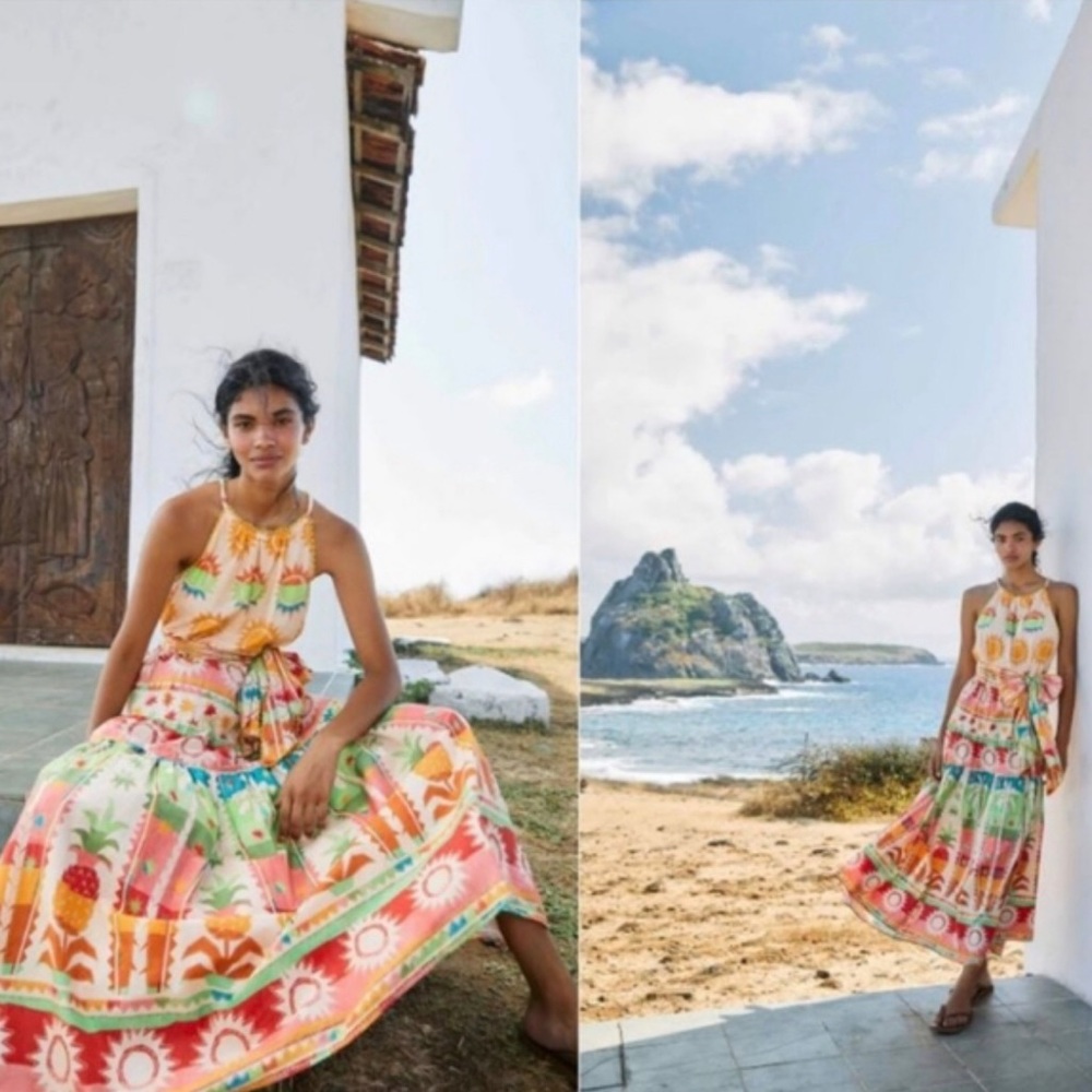 FARM Rio Multicolor Sun & Palm Maxi Dress - Cream, Pink, Green, Orange, Blue - Picture 3 of 8
